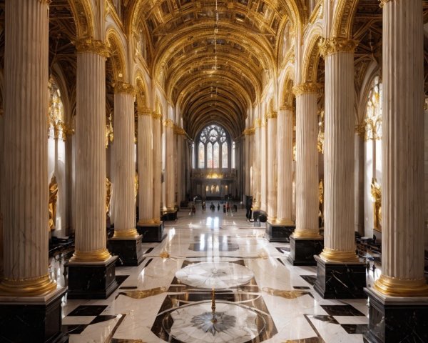 Opulent Grand Hall with Intricate Architecture and Statues