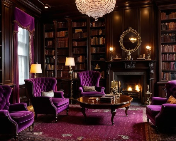 Luxurious library with antique books and elegant decor