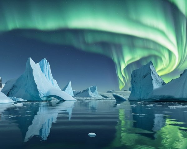 Arctic Landscape with Icebergs and Northern Lights