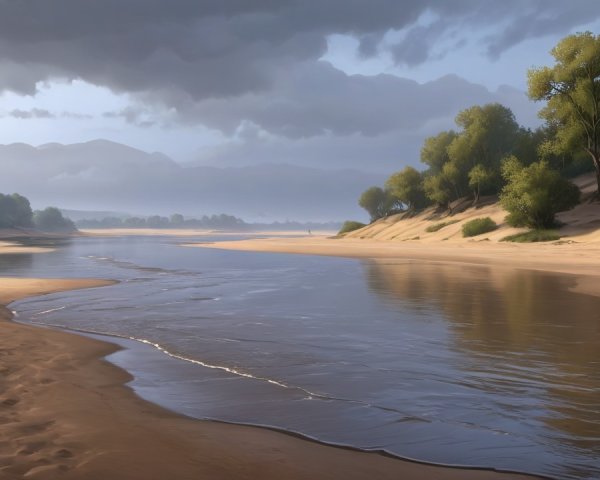 Serene River in Picturesque Landscape with Greenery