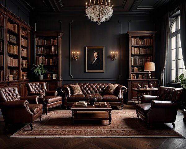 Classic Elegant Room with Mahogany Furniture and Chandelier