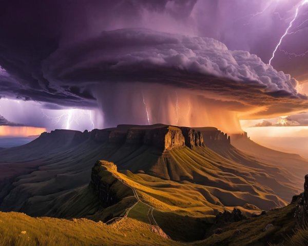 Dramatic Landscape with Stormy Sky and Mountains