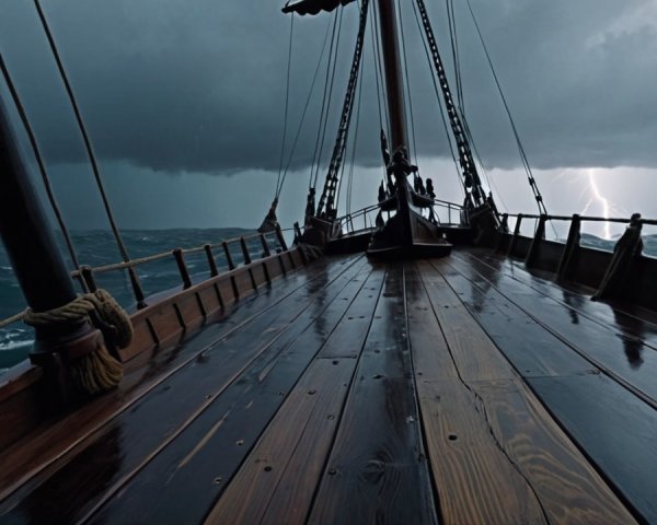 Dramatic Storm Scene Aboard a Ship in Turbulent Sea