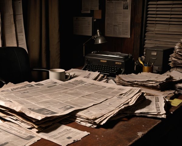 Vintage Newsroom with Typewriter and Newspapers