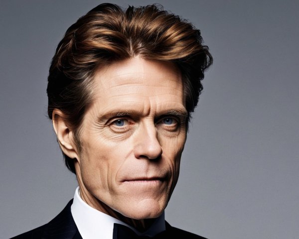 Portrait of a man in tuxedo with intense blue eyes