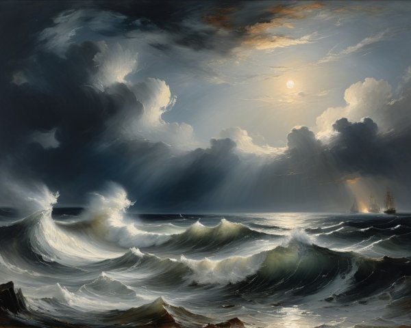 Dramatic Seascape with Waves and Moody Sky
