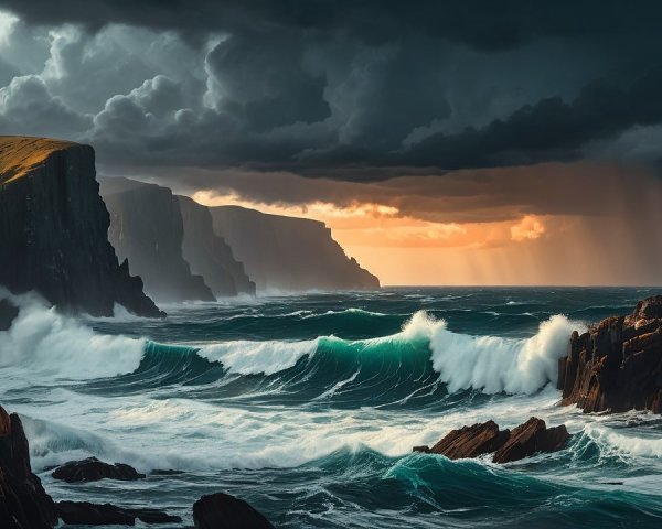 Dramatic Coastal Scene with Cliffs and Storm Clouds