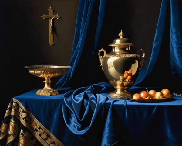 Elegant Still Life with Luxurious Textures and Fruits