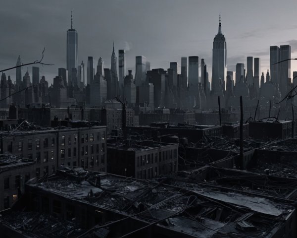 Devastated Urban Landscape with Twilight Skyline