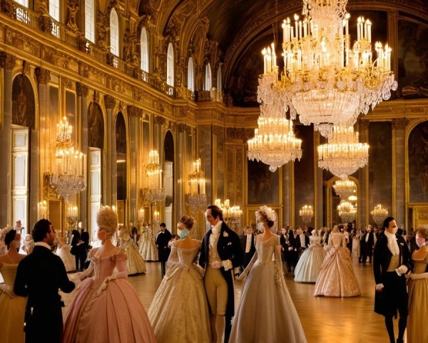Grand Ballroom at Versailles with 18th-Century Attire