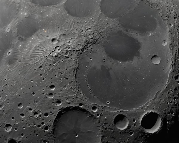 Detailed View of Moon's Surface with Craters and Basins