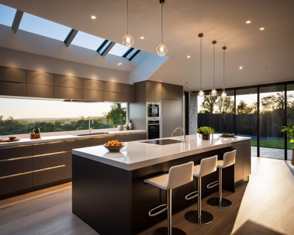 Modern Kitchen with Dark Cabinetry and Scenic Views