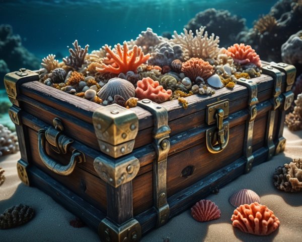 Weathered Wooden Treasure Chest on Ocean Floor