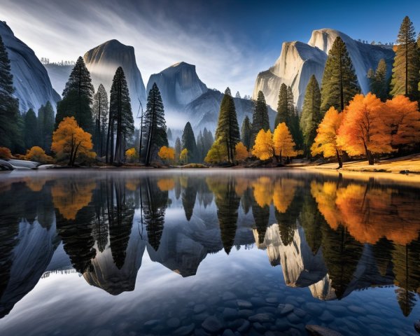 Serene Landscape with Granite Cliffs and Autumn Foliage