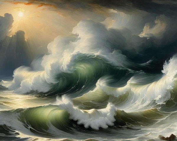 Dramatic Seascape with Towering Waves and Dark Clouds