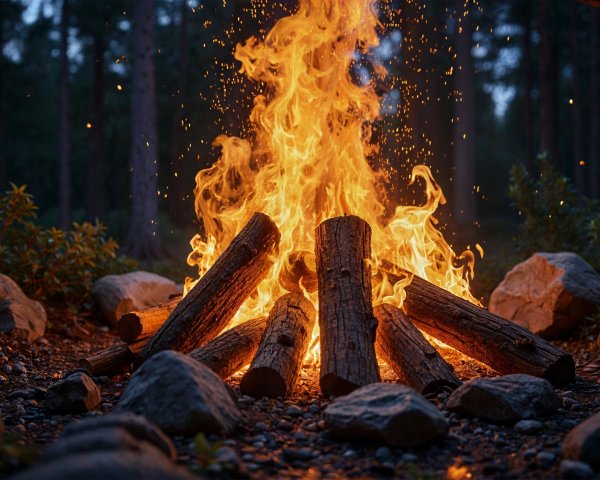 Vibrant Campfire in a Serene Forest Setting