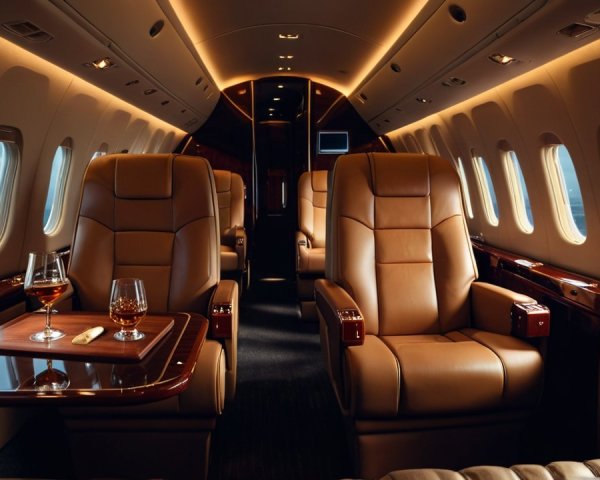 Interior of a Private Jet Cabin with Luxurious Features