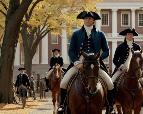 Autumn Scene with Colonial Attire and Historic Architecture