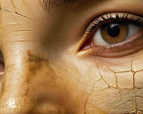 Extreme Close-Up of Textured Human Face with Cracks