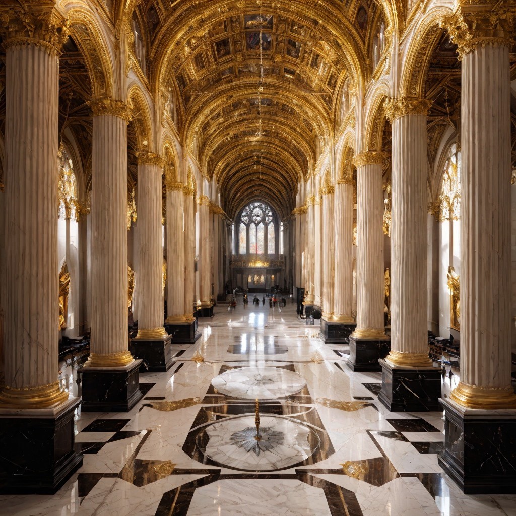 Opulent Grand Hall with Intricate Architecture and Statues
