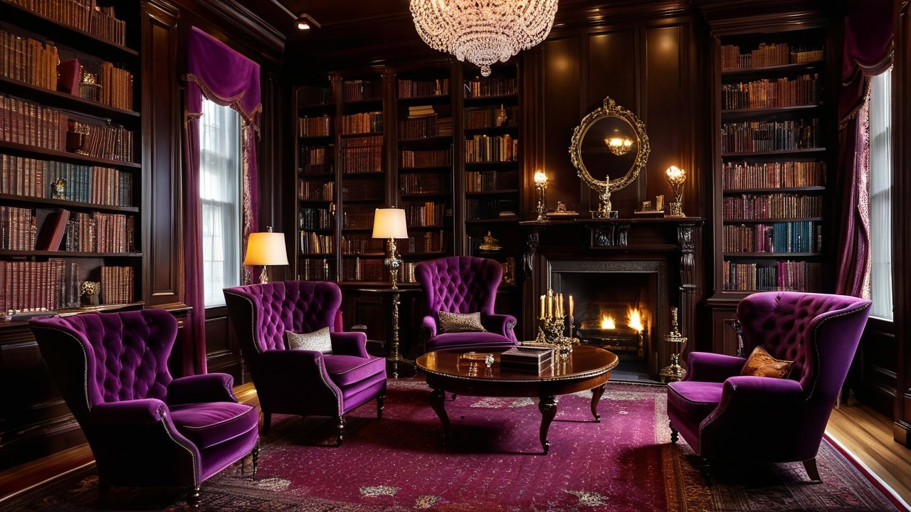 Luxurious library with antique books and elegant decor