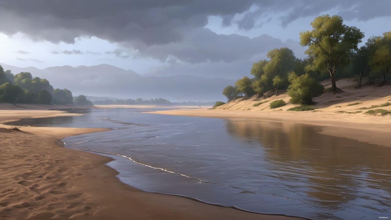 Serene River in Picturesque Landscape with Greenery