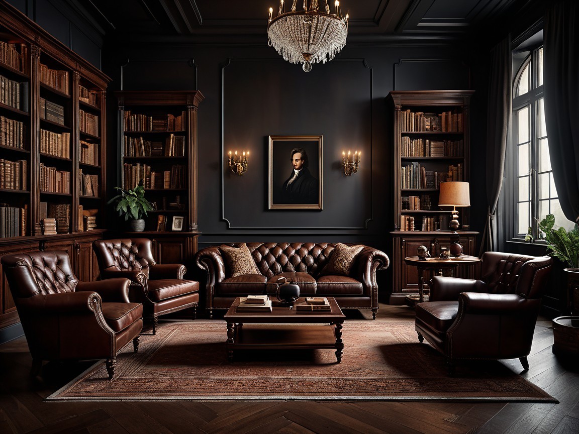 Classic Elegant Room with Mahogany Furniture and Chandelier