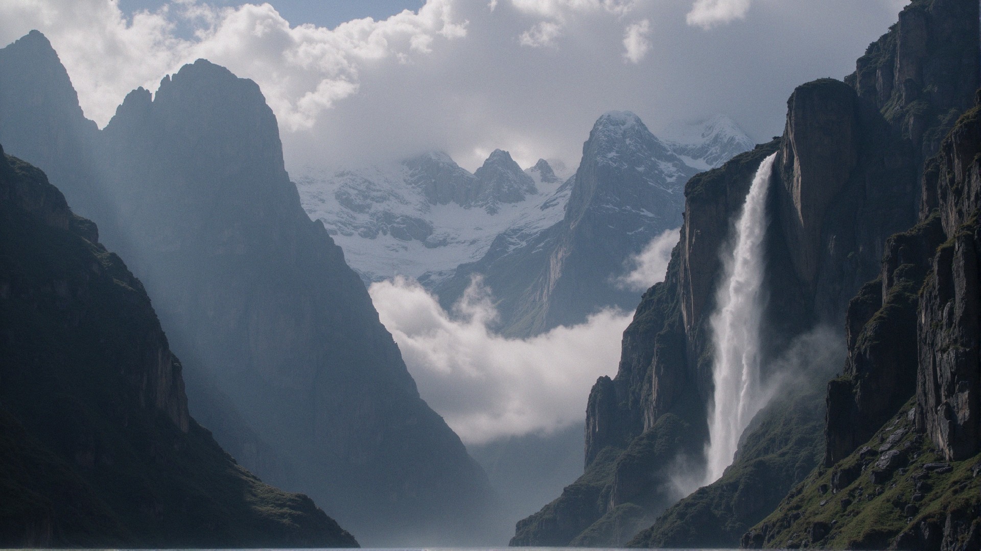 Majestic Waterfall Cascading into Serene Waters