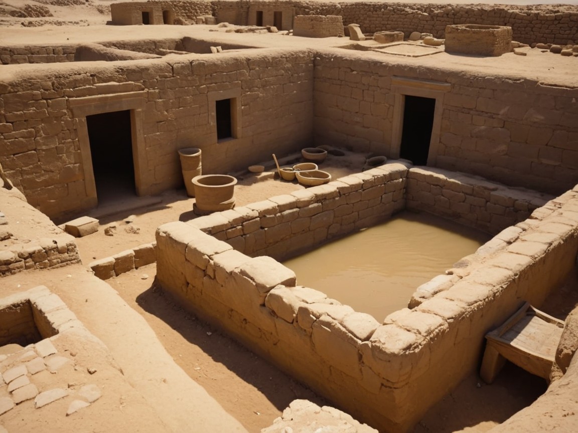 Ancient Settlement with Stone Structures and Courtyard