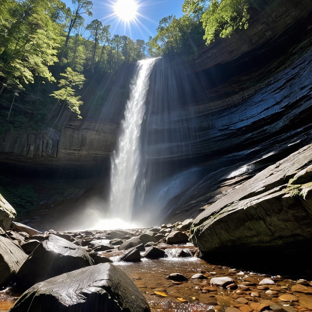 Waterfall Cascading Down Rocky Cliff Surrounded by Trees