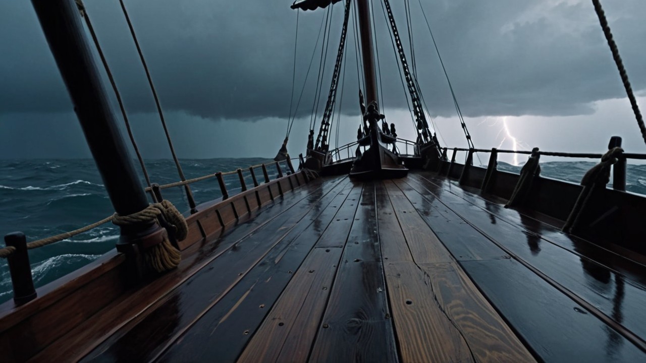 Dramatic Storm Scene Aboard a Ship in Turbulent Sea