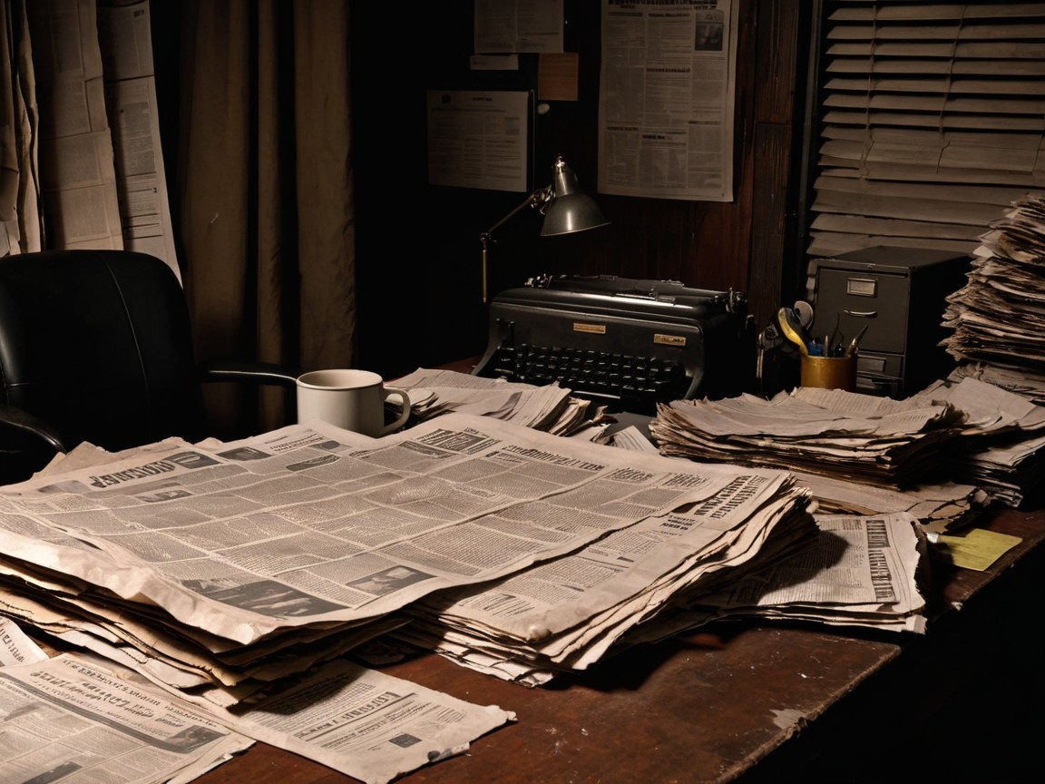 Vintage Newsroom with Typewriter and Newspapers