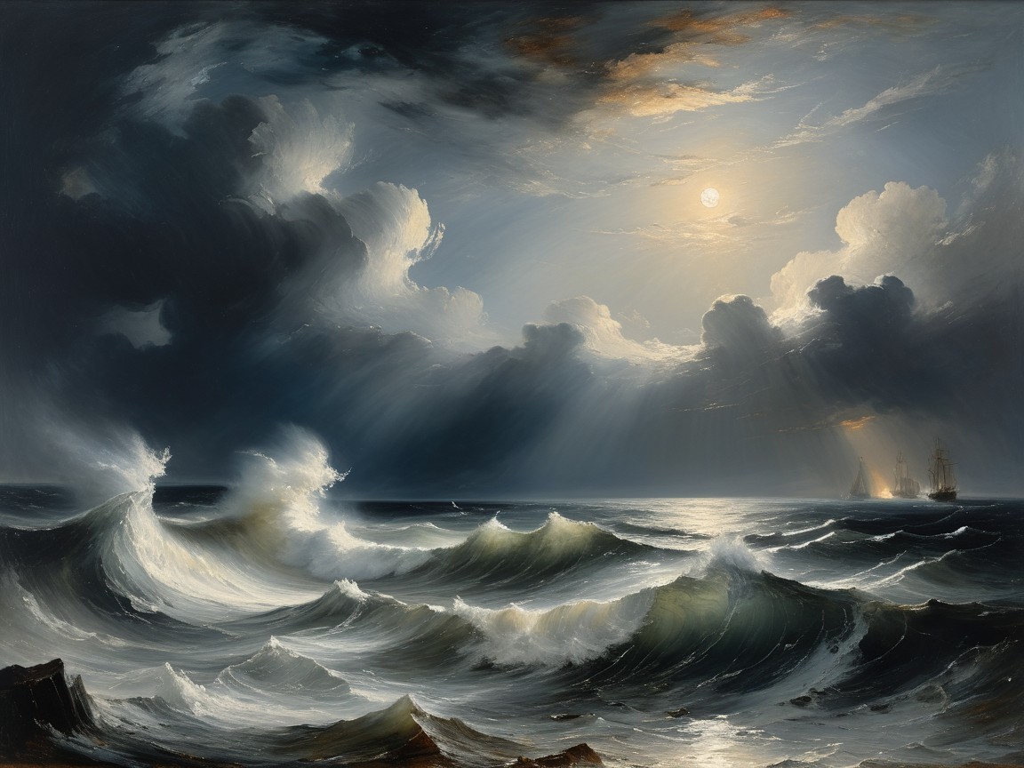 Dramatic Seascape with Waves and Moody Sky