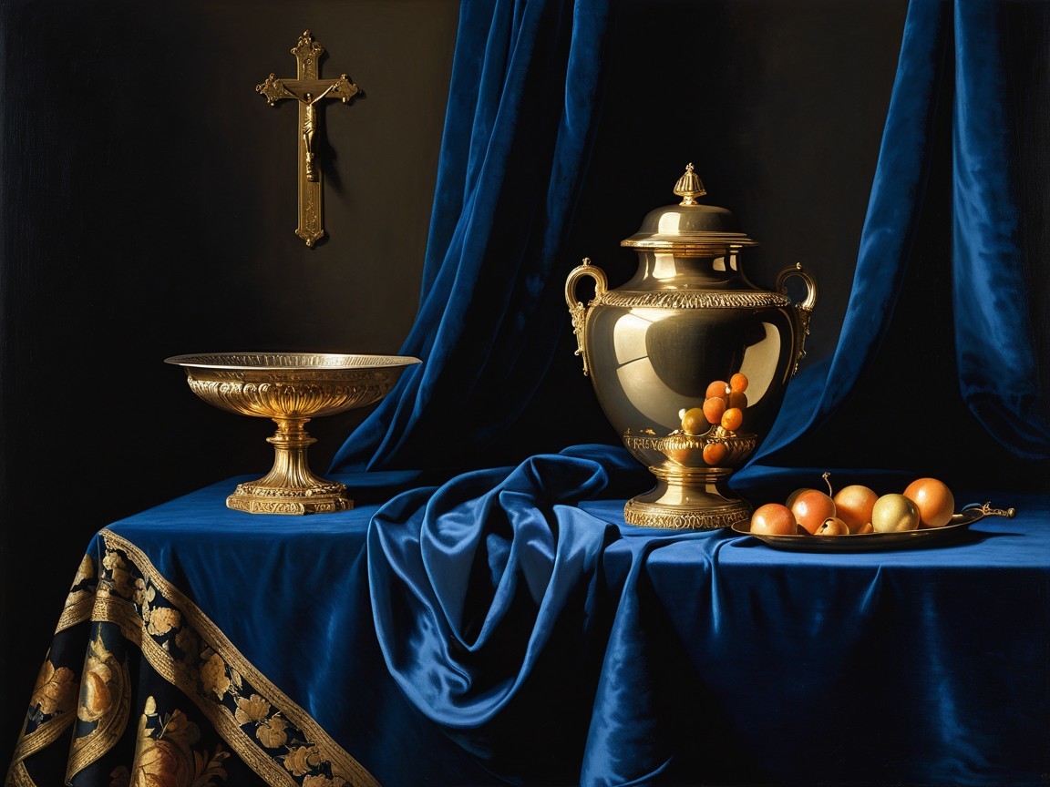 Elegant Still Life with Luxurious Textures and Fruits