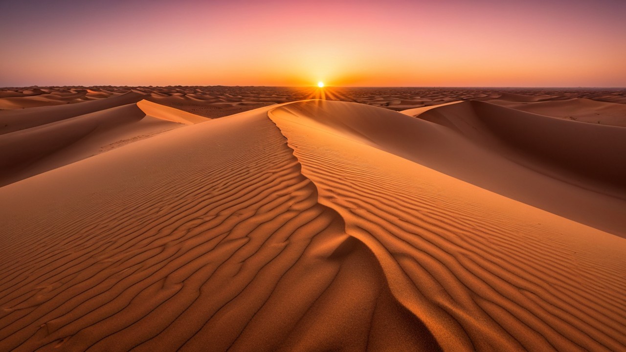 Desert Landscape at Sunset with Sand Dunes and Colors