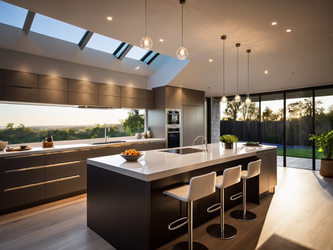 Modern Kitchen with Dark Cabinetry and Scenic Views