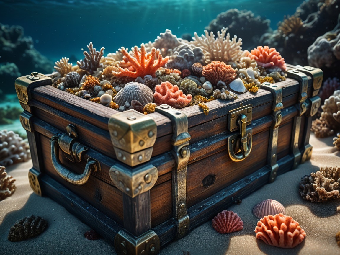 Weathered Wooden Treasure Chest on Ocean Floor