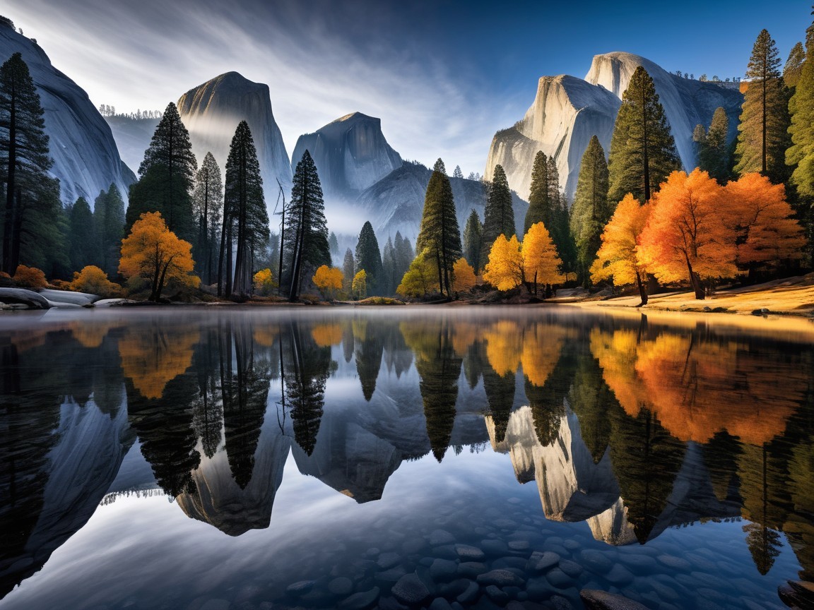 Serene Landscape with Granite Cliffs and Autumn Foliage