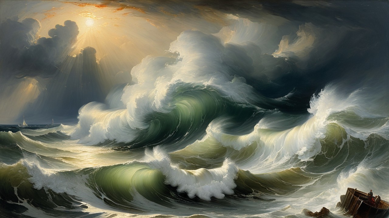 Dramatic Seascape with Towering Waves and Dark Clouds