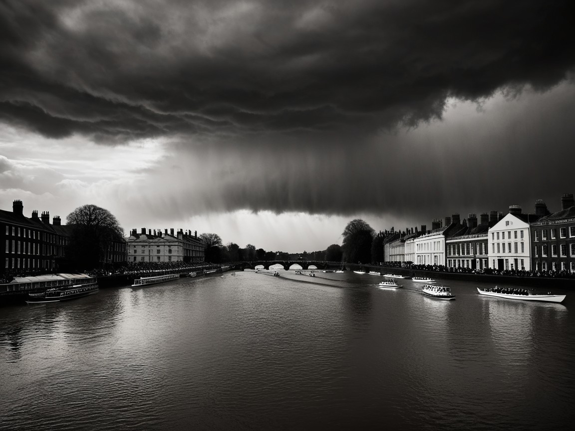 Dramatic Black-and-White River Scene with Reflections