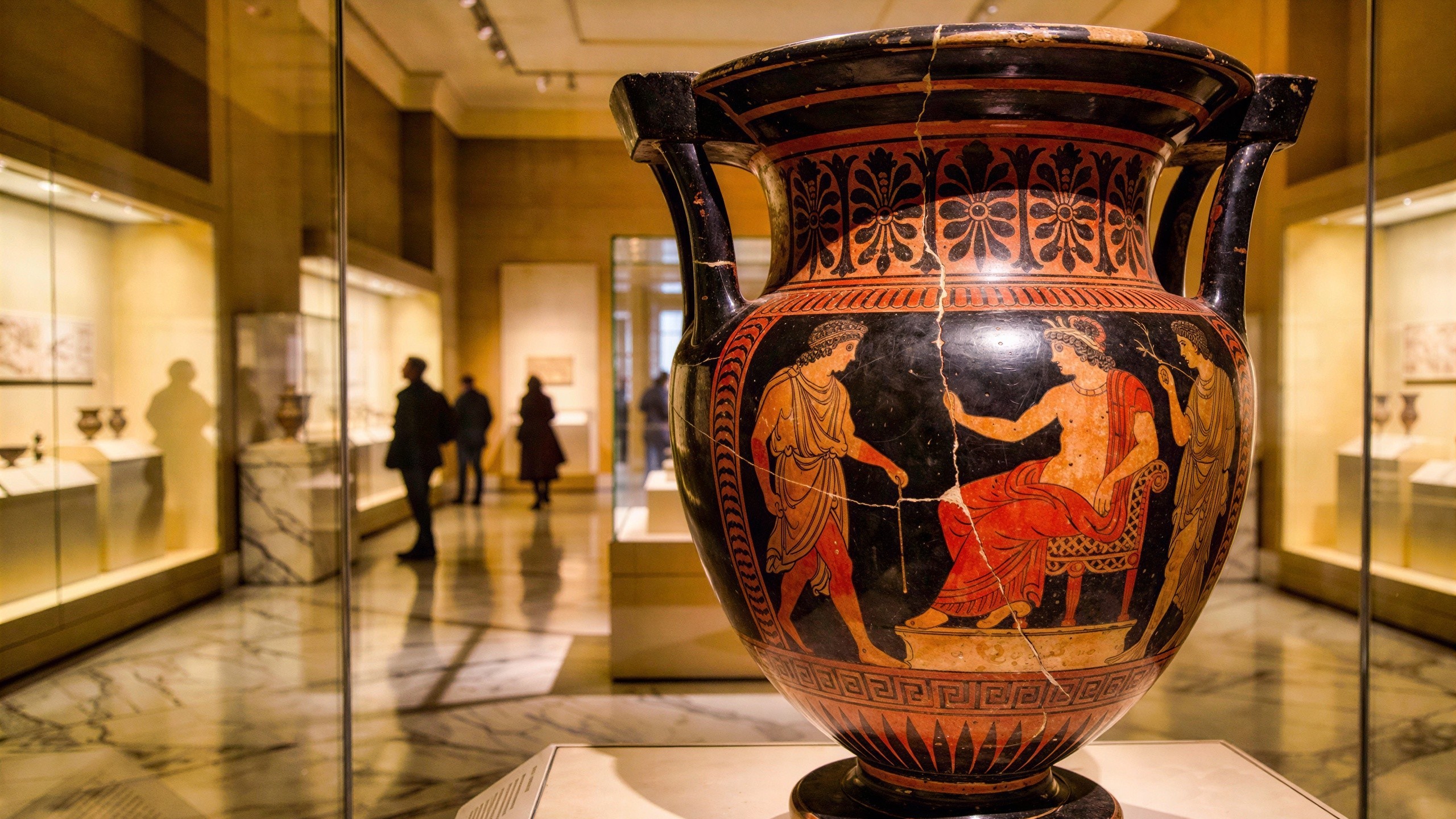 Close-up of an ancient Greek vase with figures