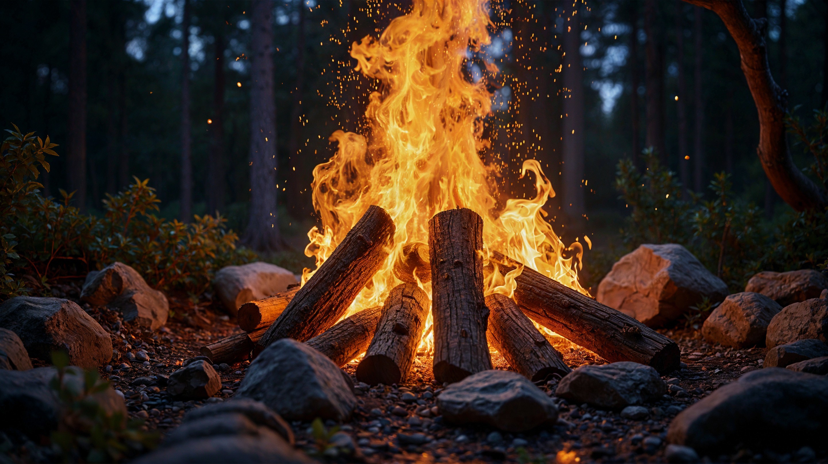 Vibrant Campfire in a Serene Forest Setting