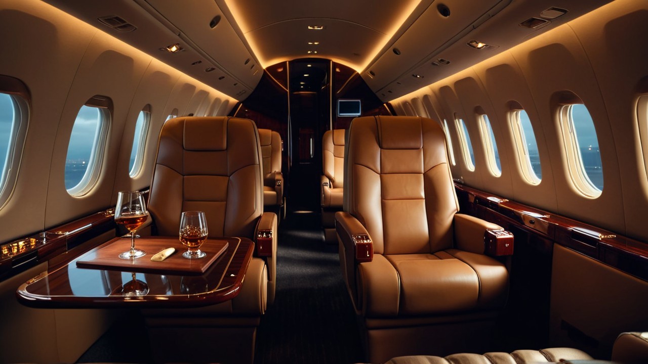 Interior of a Private Jet Cabin with Luxurious Features