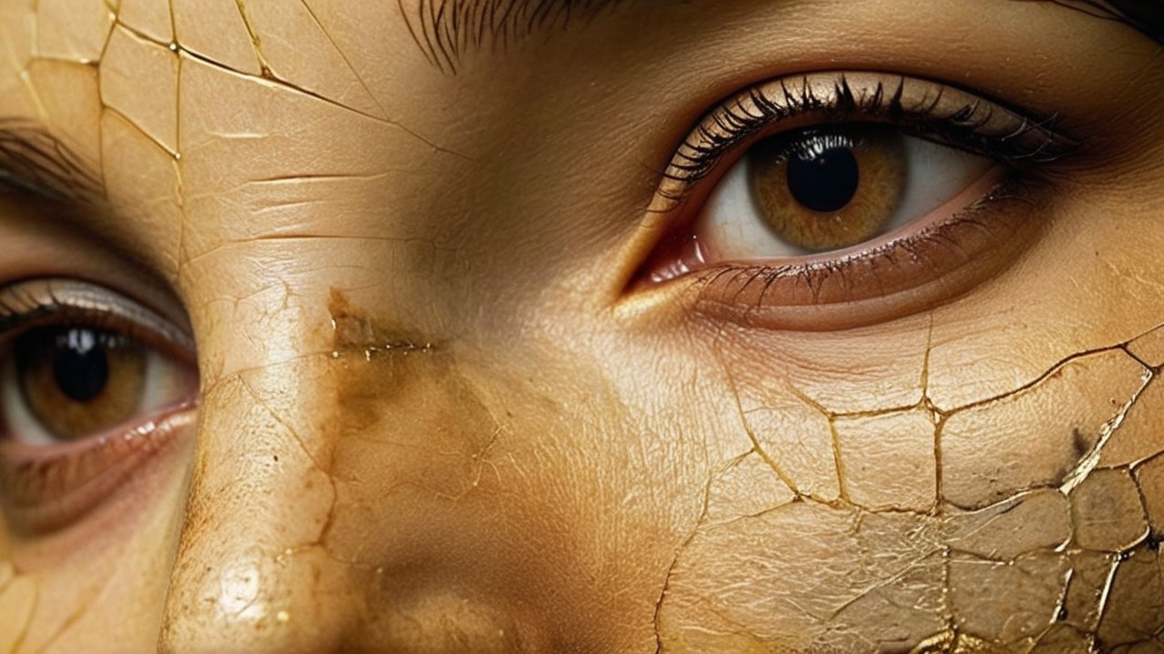 Extreme Close-Up of Textured Human Face with Cracks