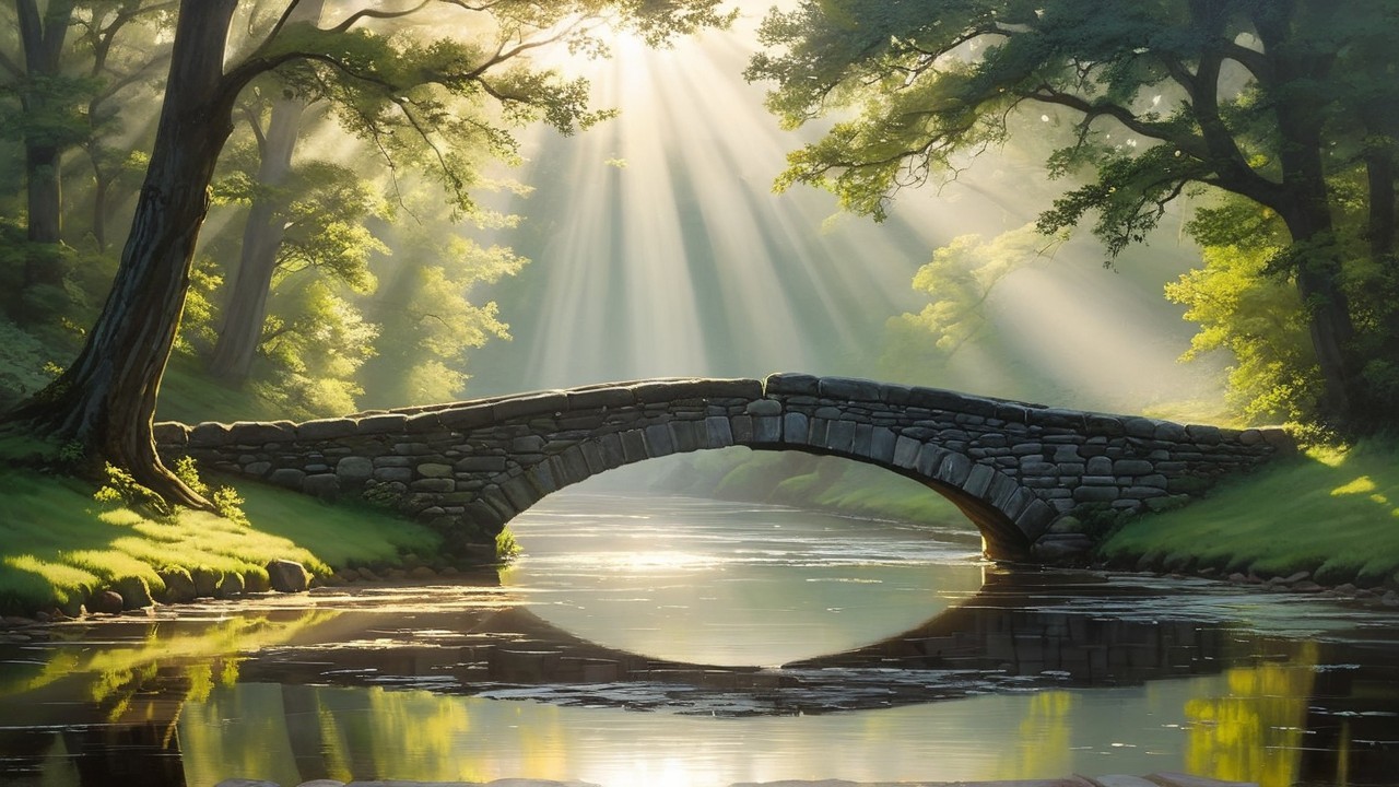 Curved Stone Bridge Over a Gentle Stream Landscape