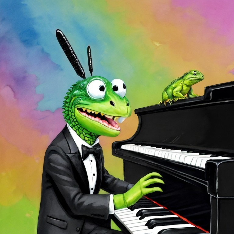 Cartoon Lizard in Tuxedo Playing Grand Piano