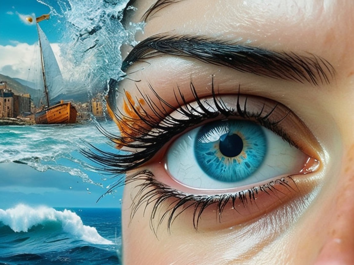 Close-Up of Blue Eye with Seascape Reflections