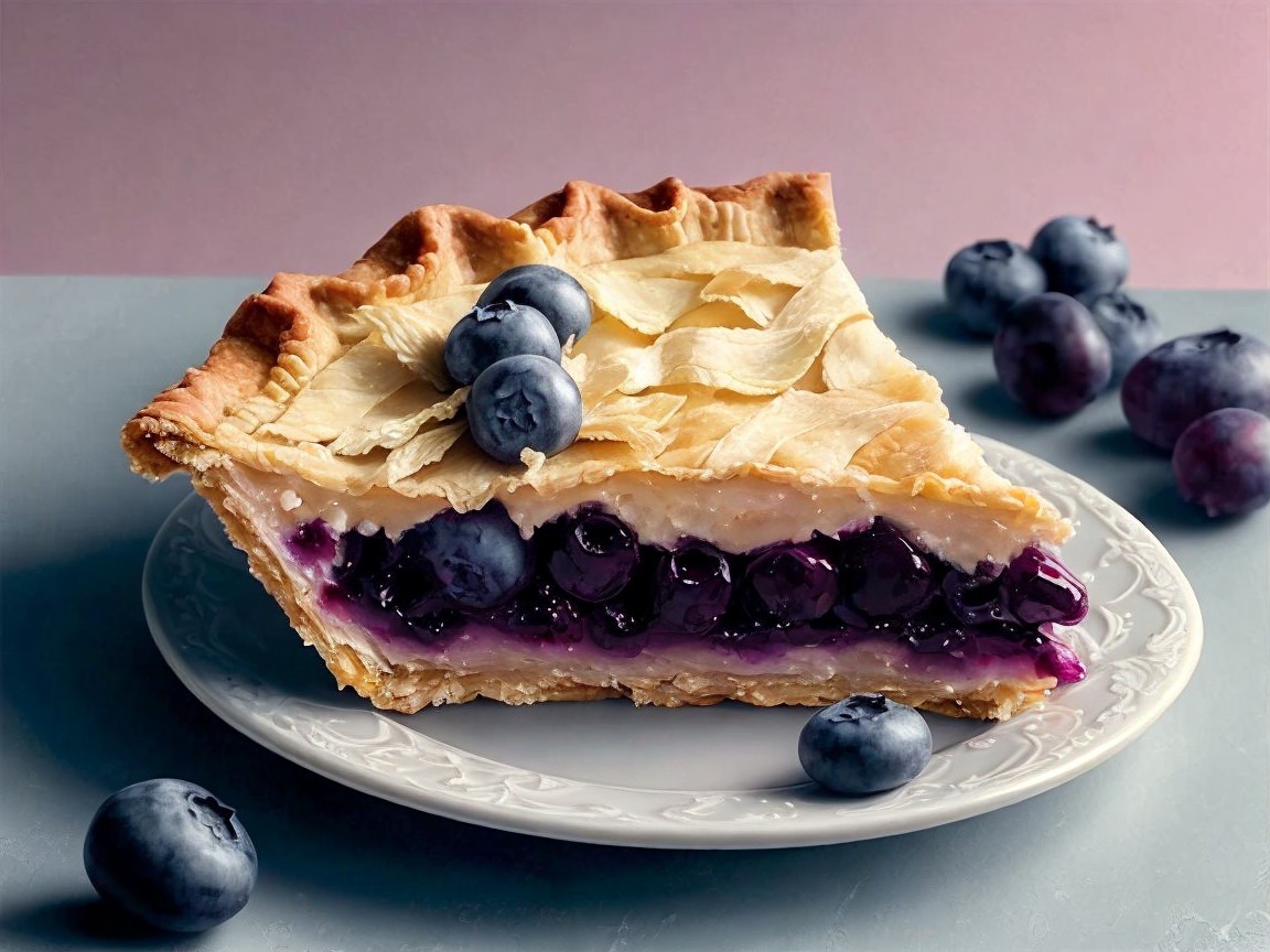 Blueberry Pie on Decorative Plate with Fresh Berries