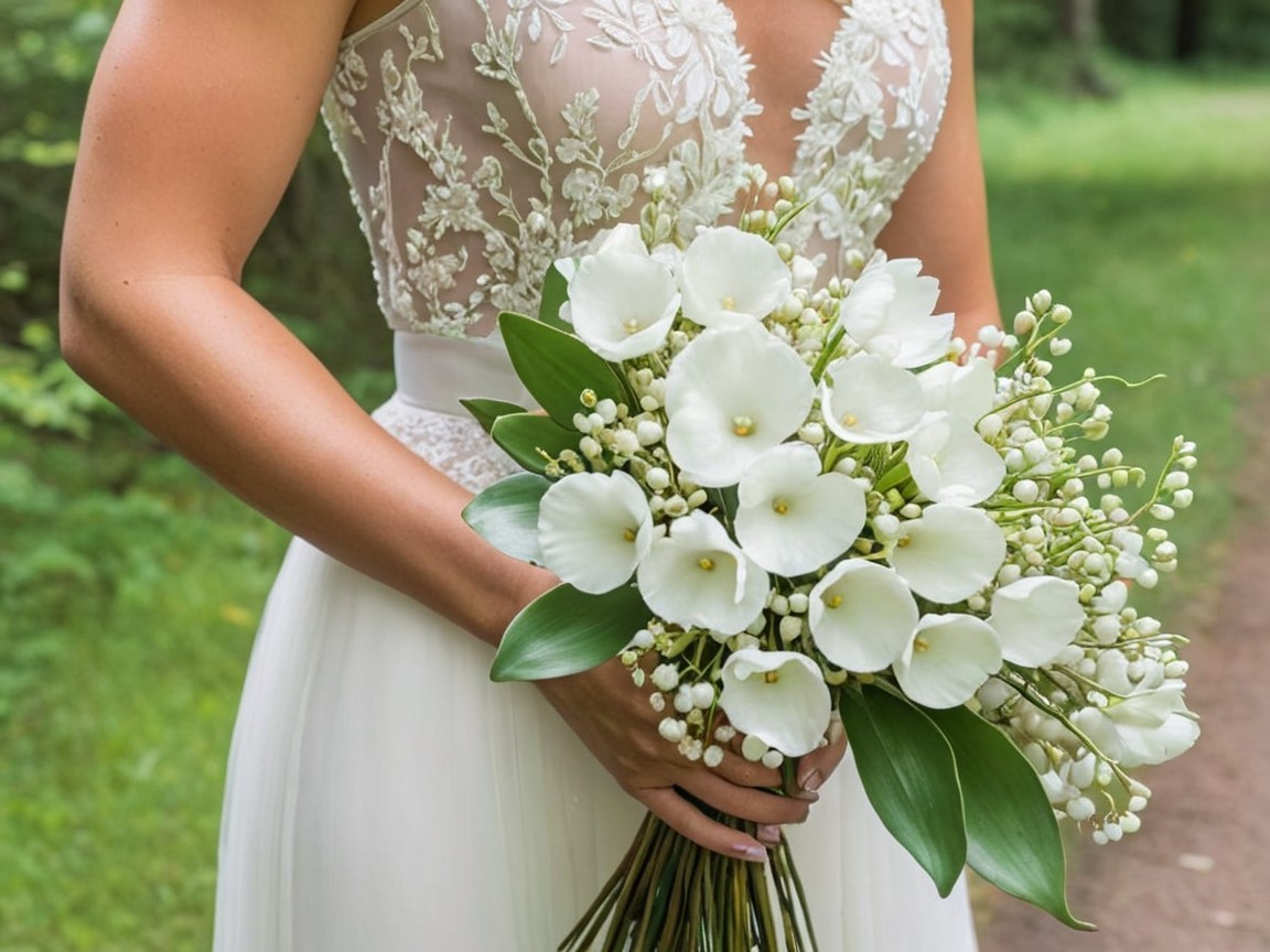 Bride in Lush Green Setting with Elegant Bouquet