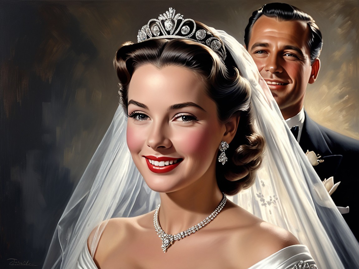 Vintage Portrait of Joyful Bride and Dapper Groom